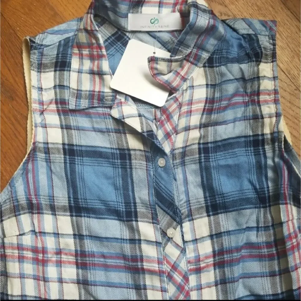 Infinity Raine button up soft shirt dress blue plaid size small - Picture 4 of 4